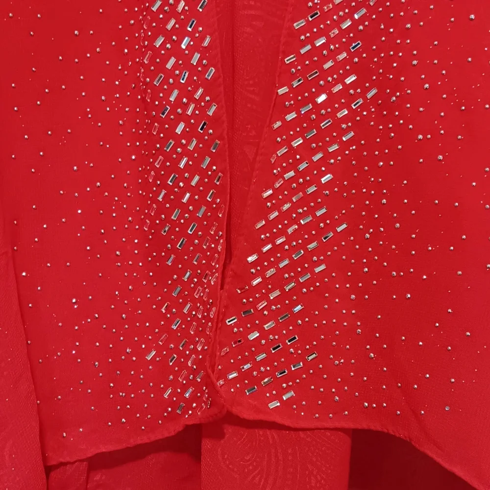 Jessica McClintock Red Kimono Women Open Front Oversized‎ Short Sleeve Valentine